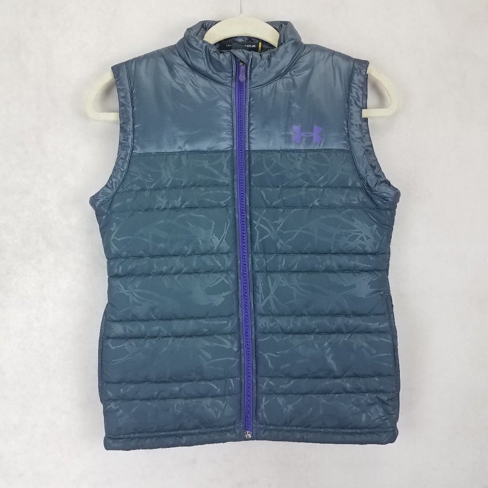 Under Armour Youth M Loose Zip up Puffer Quilted Vest Teal Blue